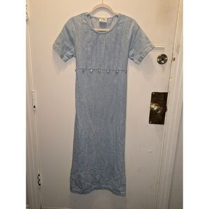 Vintage TAG 100% Cotton Light Blue Short Sleeve Tie Back Denim Maxi Dress Small